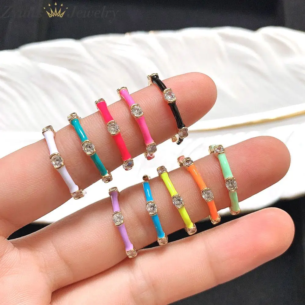 

10PCS, Fashion Gold Color Enamel Rings For Woman Micro Pave CZ Eye Minimalist Stacking Open Adjustable Charm Jewelry Ring