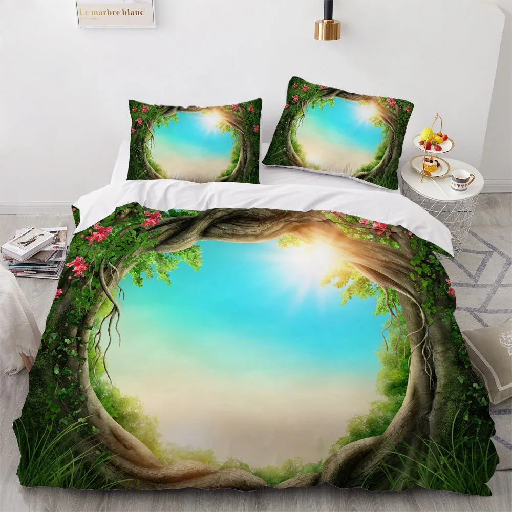 

Forest Quilt Cover Sets 3D Custom Design Bottle Comforther Cases Pillow Slips King Queen Super King Twin Size Black Bedding Set