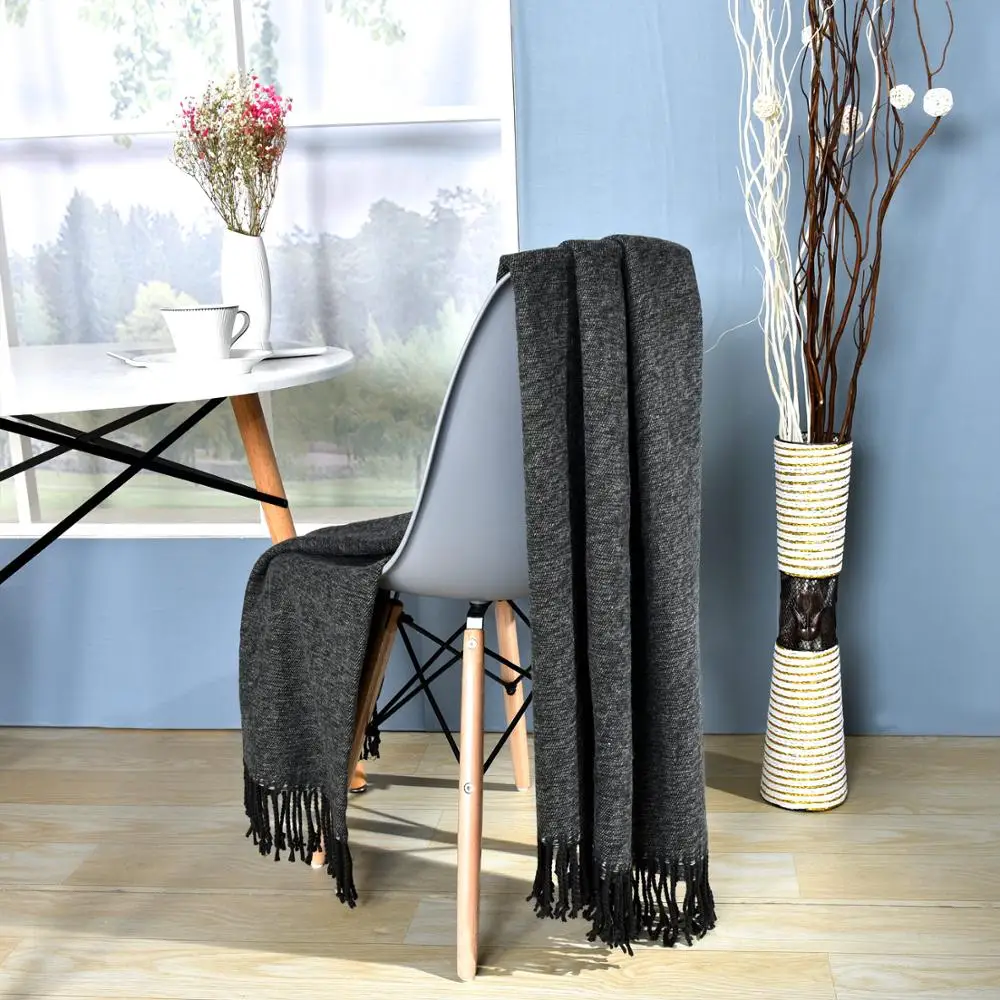 

Pure color knitted air conditioning cover nap blanket comfortable and warm tassel solid color bed cover sofa cover