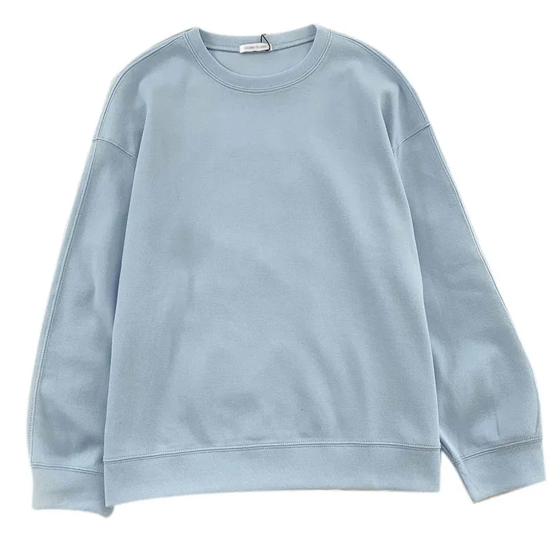 

Yeeloca Spring Sweet Girl Warm Sweatershirt Women's Casual Solid O-neck Pullovers Korean Mid-length Loose Fleece Sweatershirt