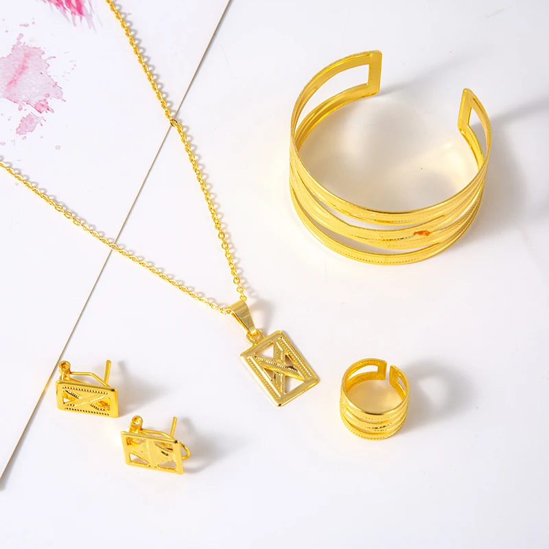 Ювелирные наборы из Дубая для женщин и девочек золотистые браслеты серьги детей