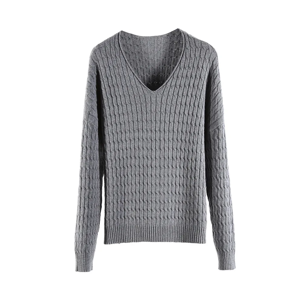 

Quality Autumn and Winter New V Collar Cashmere Sweater Female Loose Pullover Sweater Lazy Twist Knitting Bottoming Shirt Large