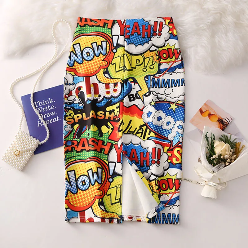 Женские юбки карандаш в стиле Харадзюку яркие Мультяшные Ага! Пикантная женская