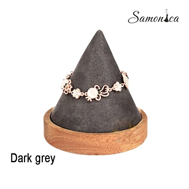 Dark Grey Flocking Бамбуковая коническая форма, ювелирный браслет, стойка для хранения, часы, браслет, органайзер, счетчик ювелирных изделий, чехол для дисплея - Цвет: Dark Grey Flocking