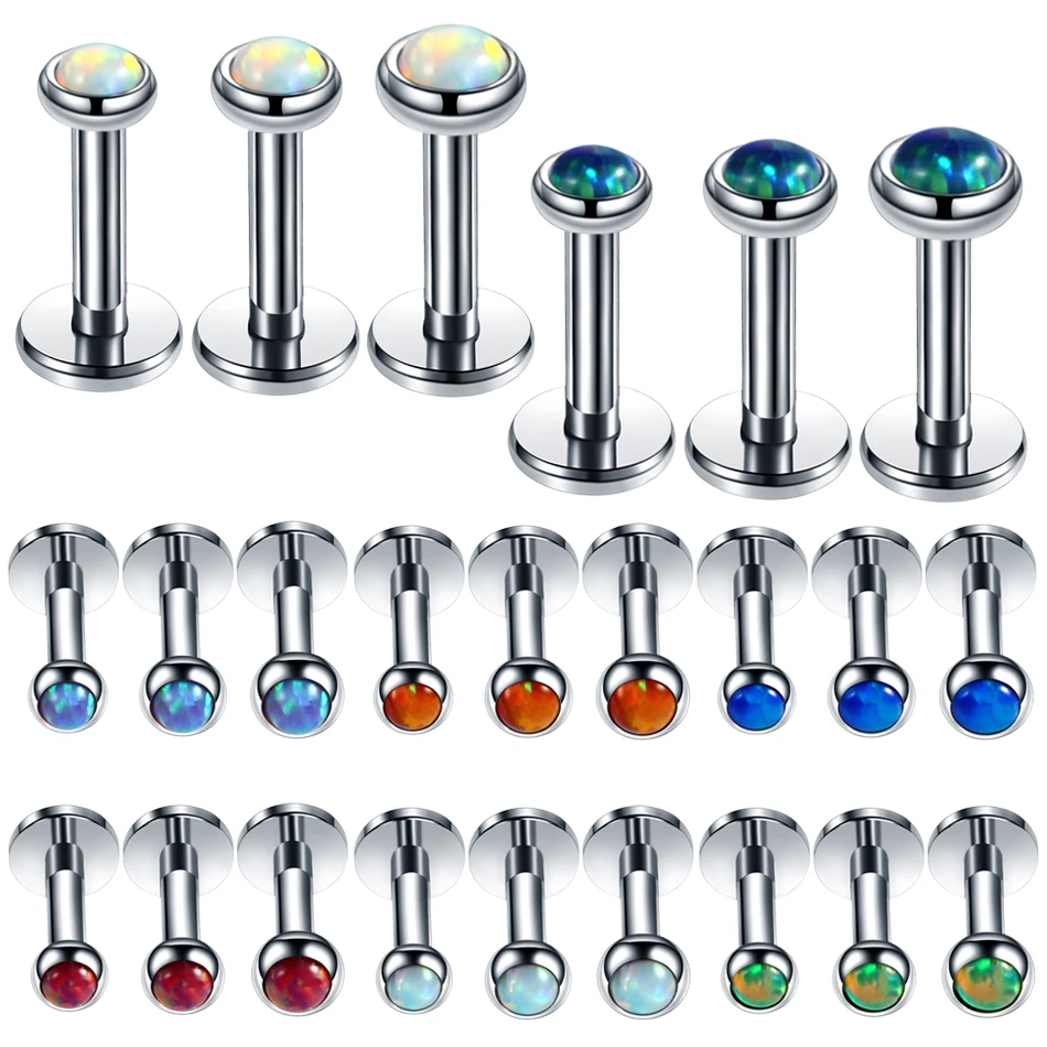 

3Pcs Stainless Steel Labret Lip Studs Opal Internally Threaded Studs Ear Cartilage Tragus Helix Piercing for Body Jewelry 16G