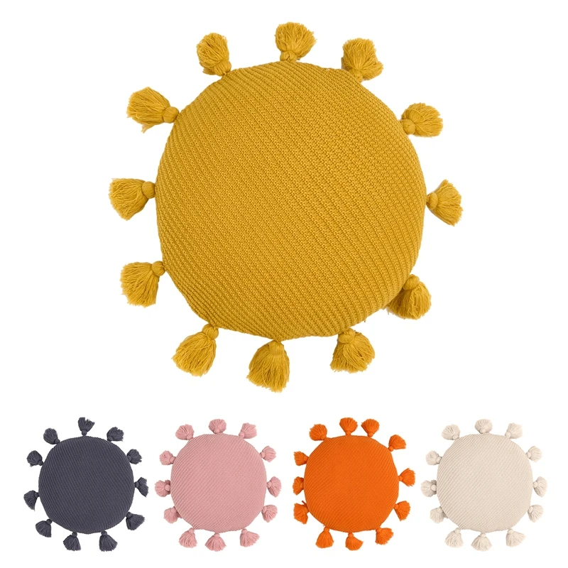 

Tassel Soft Round Seat Cushion Fluffy Kawaii Home Decor Cushion With Tassels For Car Sofa Chair Knitted Back Cushions