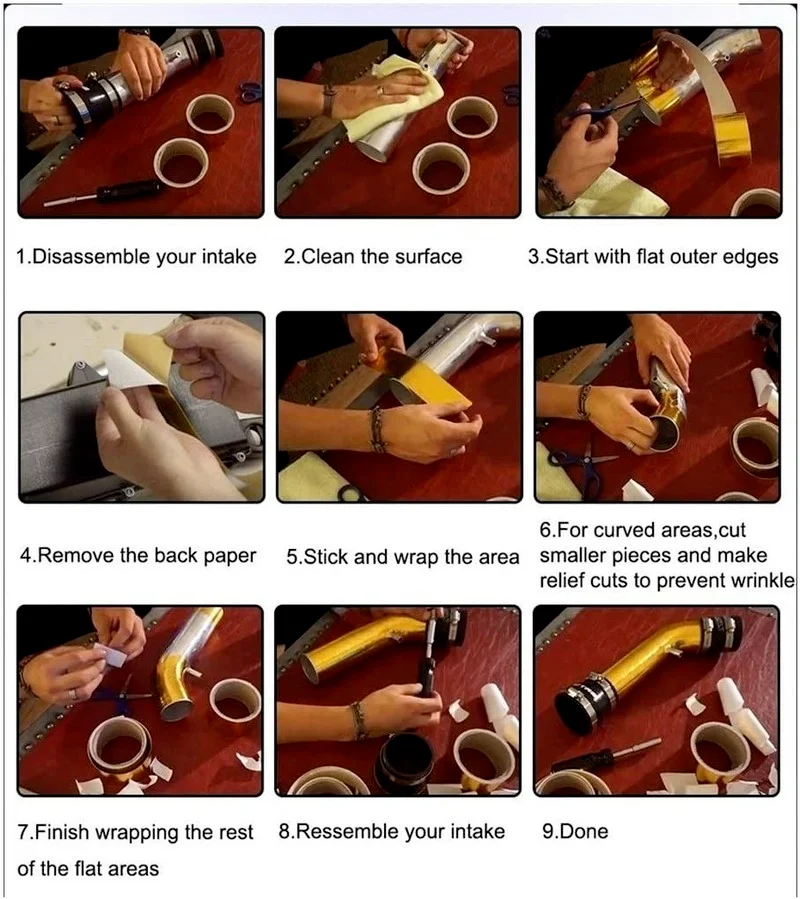 

Gold Car Thermal Exhaust Tape Air Intake Heat Insulation Shield Wrap Reflective Heat Barrier Self Adhesive Engine Universal