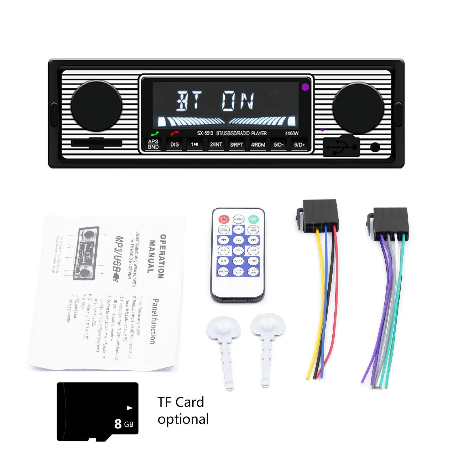 With 8GB SD Card 1 din автомобильное радио Bluetooth винтажное автомобильное радио MP3 плеер стерео USB AUX классическое аудио - Цвет: With 8GB SD Card