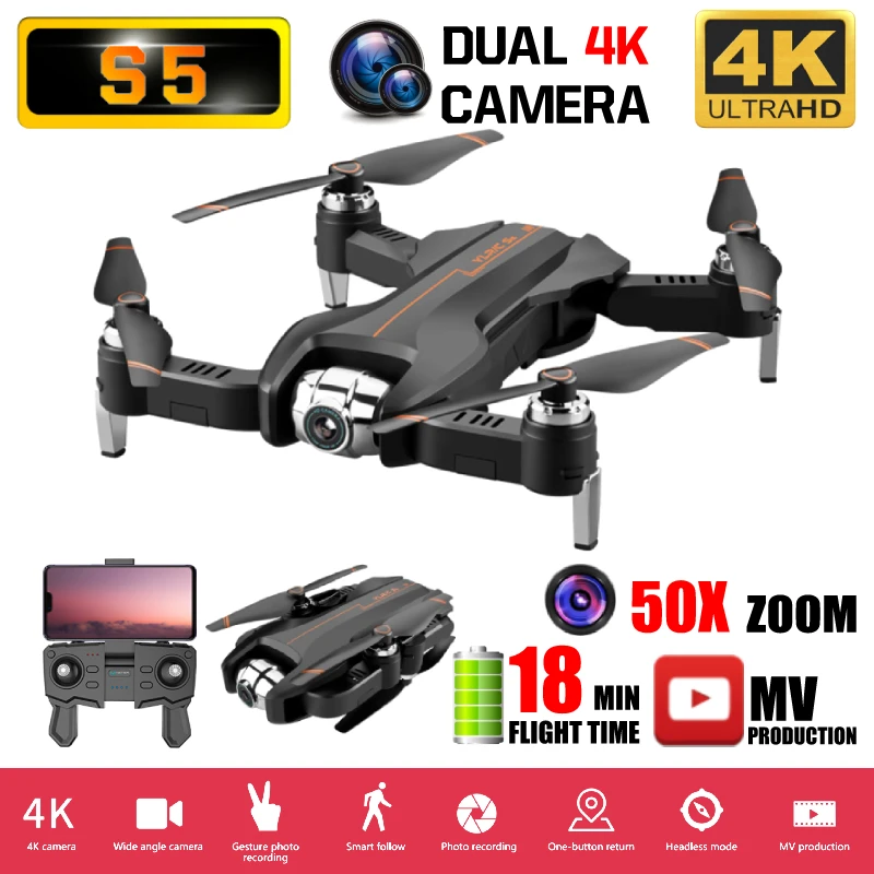 RC Квадрокоптер S5 Дрон 4K HD ESC 50X зум широкоугольный двойная камера wifi FPV складной
