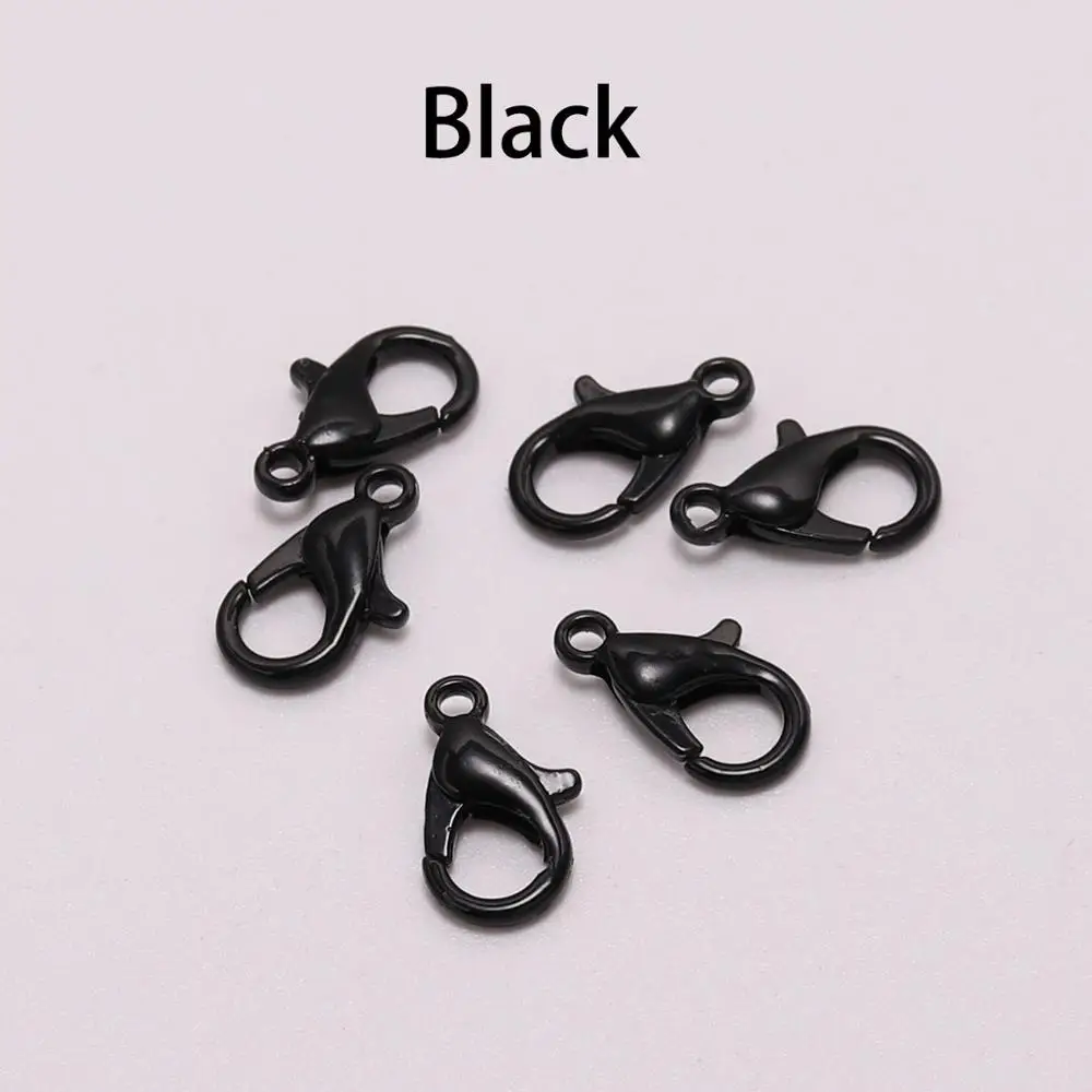 Black 50 шт./лот, 12*6 мм, фурнитура для ювелирных изделий, сплав, античная бронза, золото, серебро, застежка-карабин, крючки для DIY, ожерелье, браслет, цепь, аксессуар - Цвет: Black