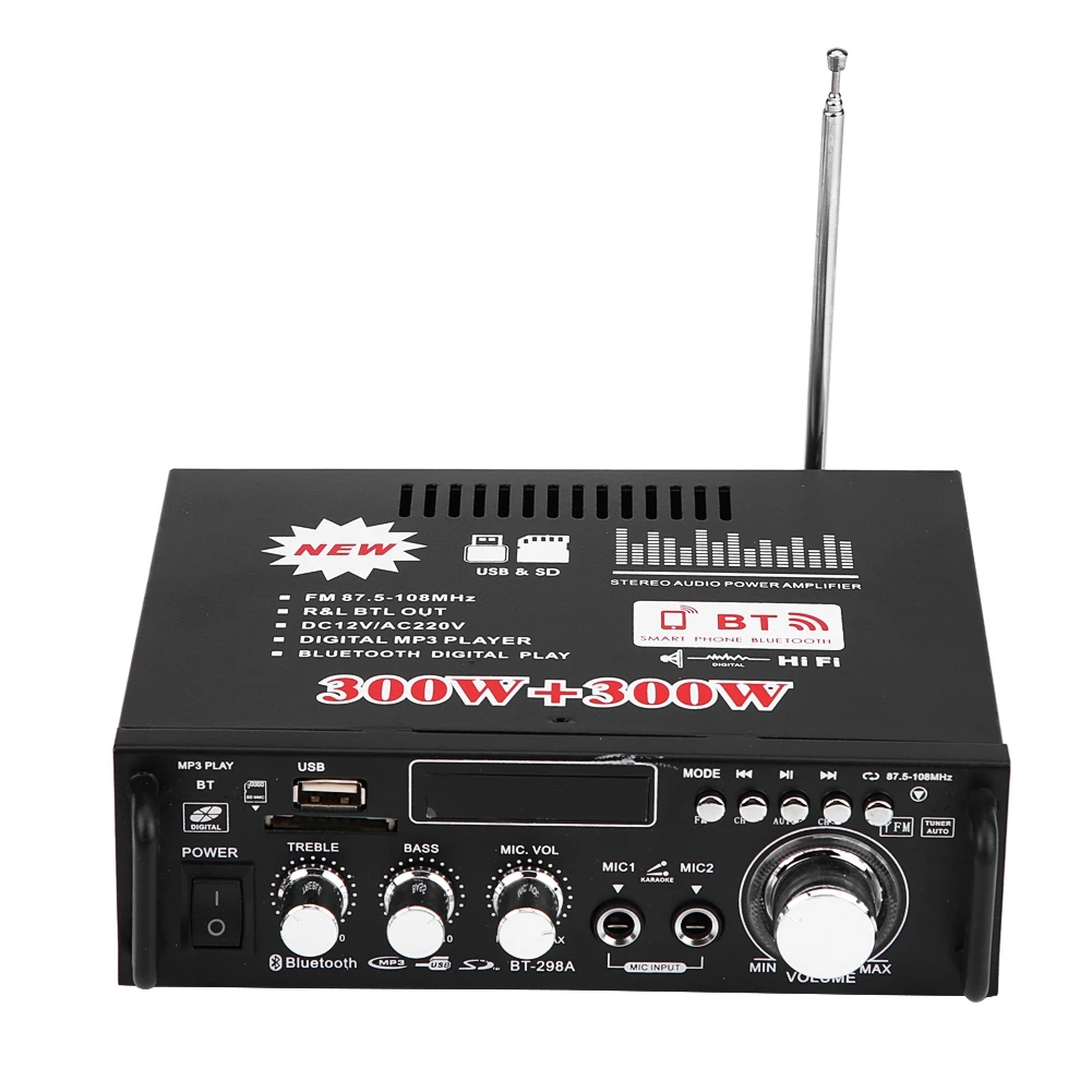 12 В 220 600 Вт ЖК дисплей цифровой HIFI аудио усилитель мощности bluetooth FM радио