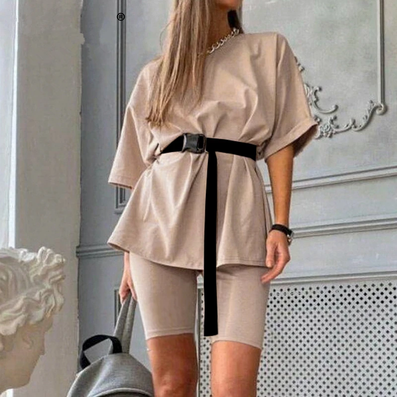 

Women's Causal Two Piece Suits 2021 Fashion Tops and Shorts Suit Sports Tracksuits Home Wear Summer Female Bicycle Suit Outfits