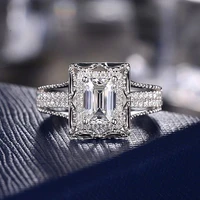 ustar vintage retro carving wedding rings for women shiny square cubic zirconia crystal engagement rings female anel gift
