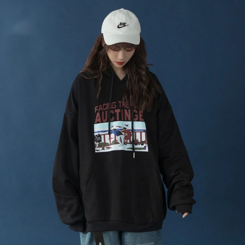 HOUZHOU Women Sweetshirts Pullover Women Streetwear Women Oversized Harajuku Hoodie Korean Fashion Casual Loose Sweatshirt