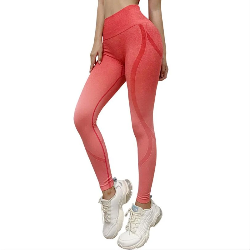 Женские штаны для йоги с высокой талией бесшовные спортивные Леггинсы эффектом