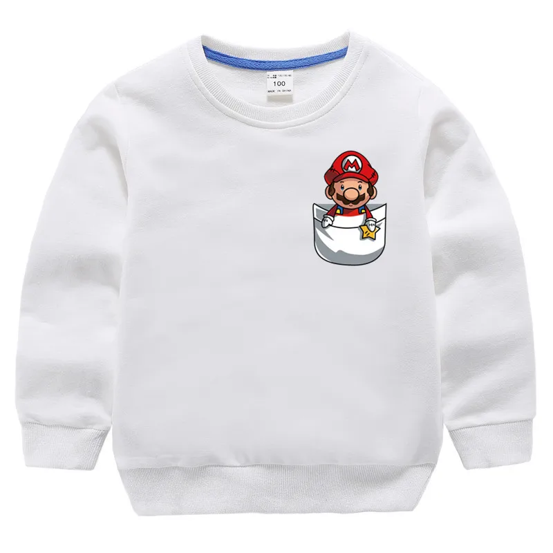Детские хлопковые толстовки с капюшоном принтом Super Mario Bros хлопковый пуловер для