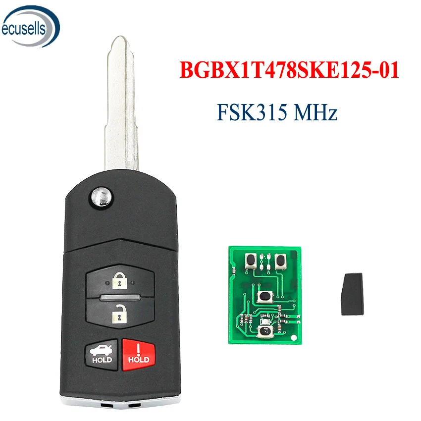 Складной дистанционный ключ для Mazda FSK 315 МГц 313 8 4D63 80 бит чип ID83 FCC ID: BGBX1T478SKE125-01 KPU41788
