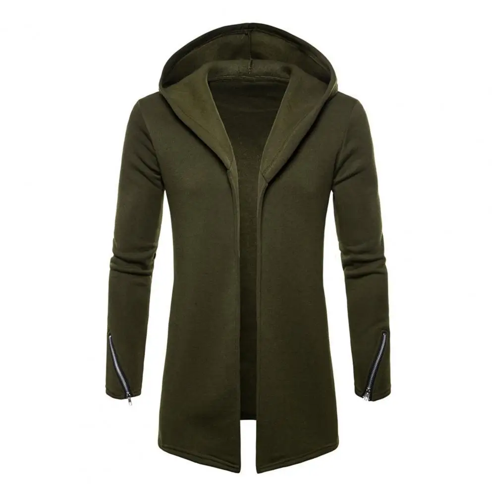 

Куртка мужская с капюшоном и длинным рукавом, повседневный однотонный кардиган на молнии, с открытыми манжетами, Осень-зима