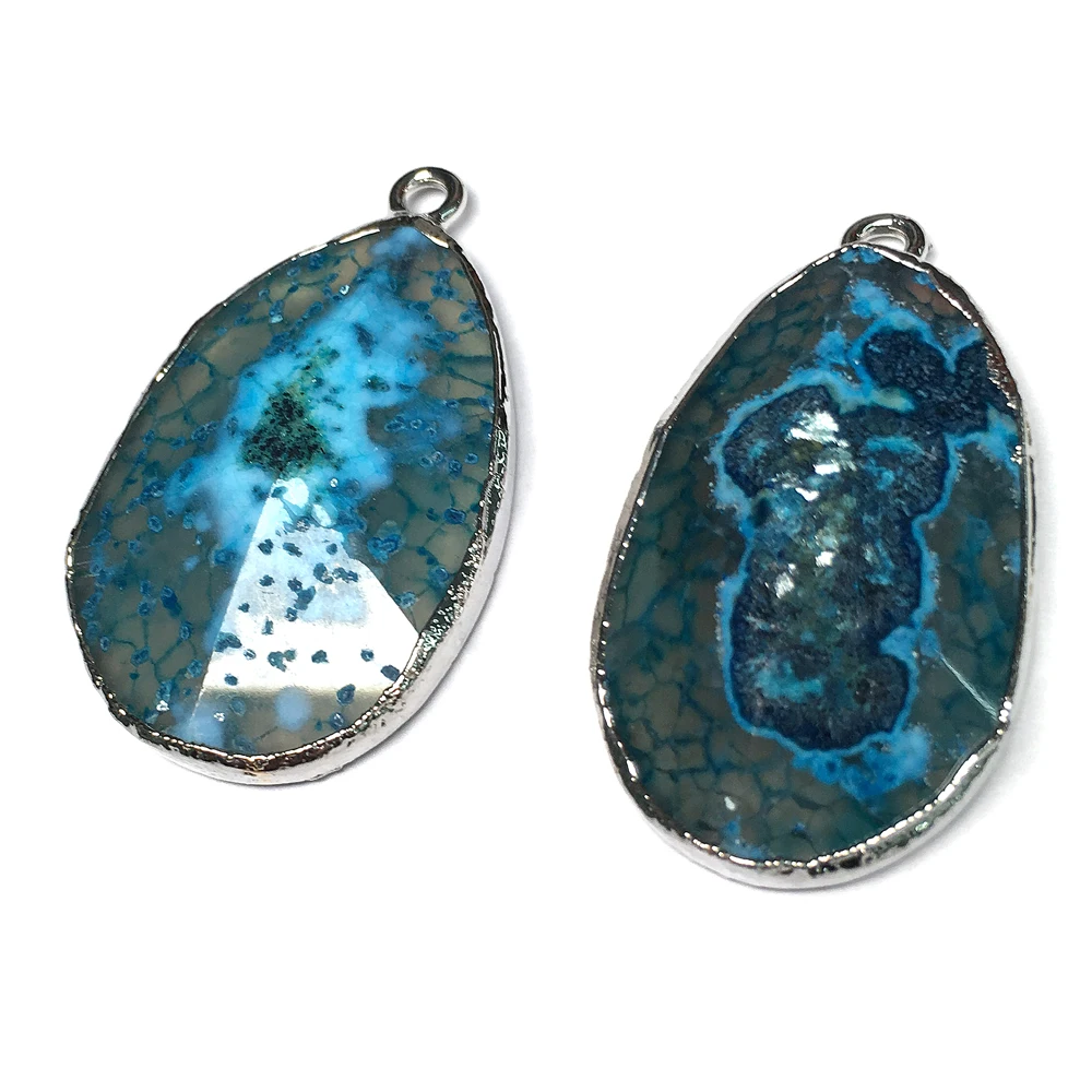 

1pcs Natural Stone Blue Agates Charm Pendant Blue for Necklace Bracelet Accessories Jewelry Making DIY Size 23x40mm