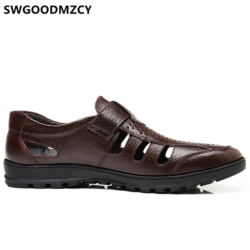 Summer Mens Shoes Genuine Leather Formal Dress Men's Sandals Casual Breathable Designer Men High Quality Plus Size 48 Buty | Обувь