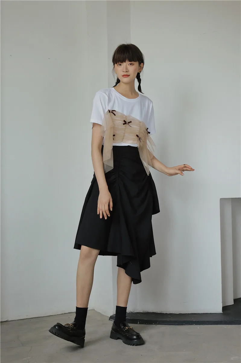 

LANMREM Black High Waist Skirts For Women 2021 Spring Summer Casual Irregular Split Skirt Ladies Fashion Streetwear 2P2641