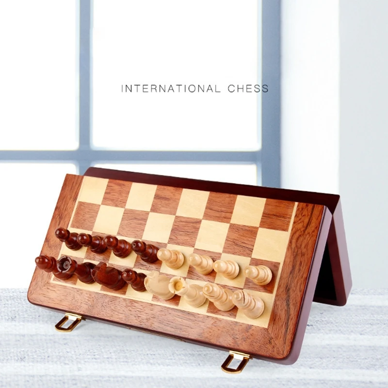

Magnetic Wooden Chess Set with Folding Chess Board Lockable Case Puzzle Game Toy H3CD