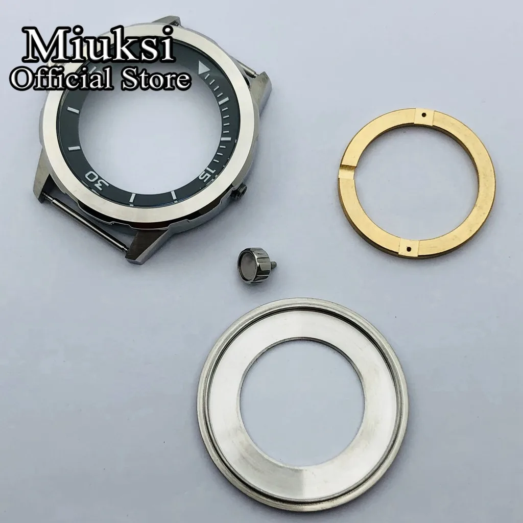 

Miuksi 44mm silver stainless steel watch case fit Miyota 8205 8215 821A Mingzhu DG2813 3804 Seagull ST1612 movement