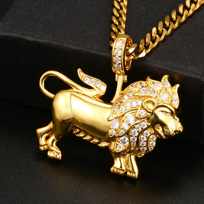 

Men's Hip Hop Jewelry Fashion lion Animal Copper Pendant Necklace Iced Out Bling Pendant Zircon And Women Jewelry Gifts