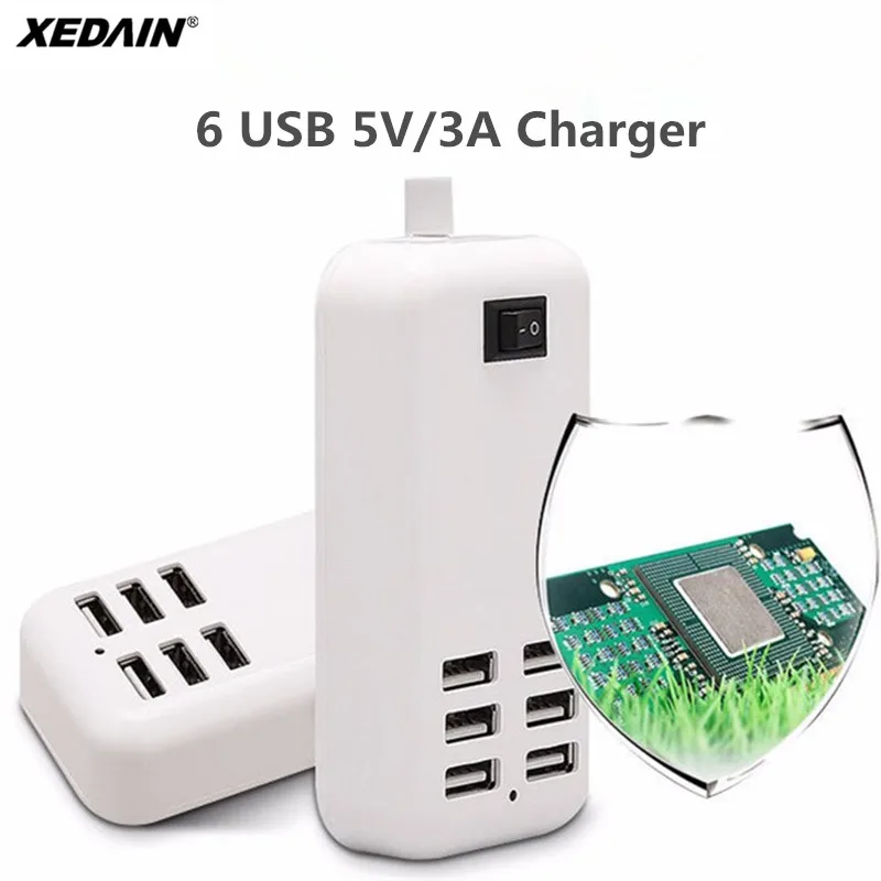 XEDAIN, 6 портов, USB зарядное устройство для телефона, 5 В/3 А, EU/US, адаптер, универсальный для мобильного телефона, для iPhone, iPad, samsung, несколько настенных зарядных устройств