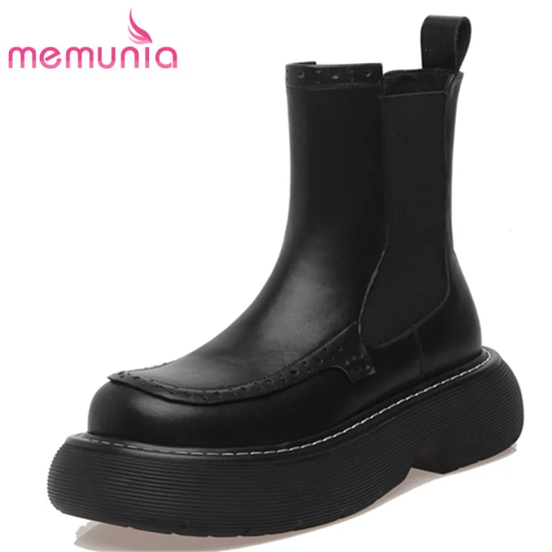 

Ботильоны MEMUNIA женские зимние на толстом каблуке, ботинки из воловьей кожи, на платформе, с эластичным ремешком, модная повседневная выразительная обувь ручной работы