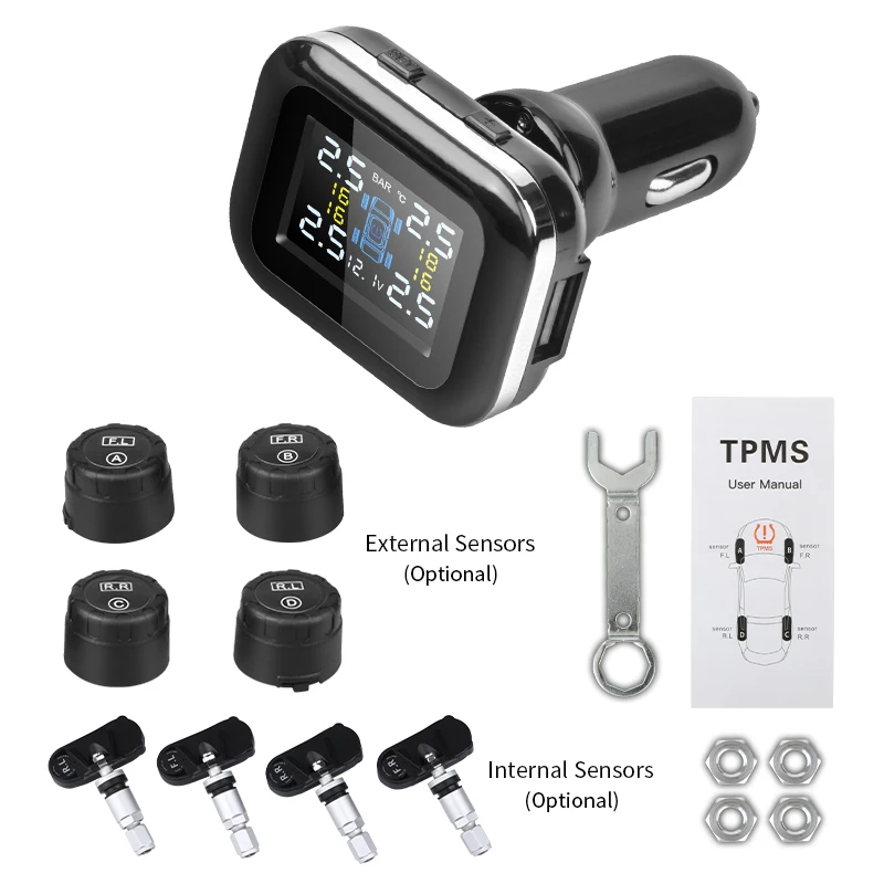 Jansite Car TPMS Cigarette lighter Tire Pressure Monitoring System Sensors Adjustable Display Angle Auto Security Alarm | Автомобили и