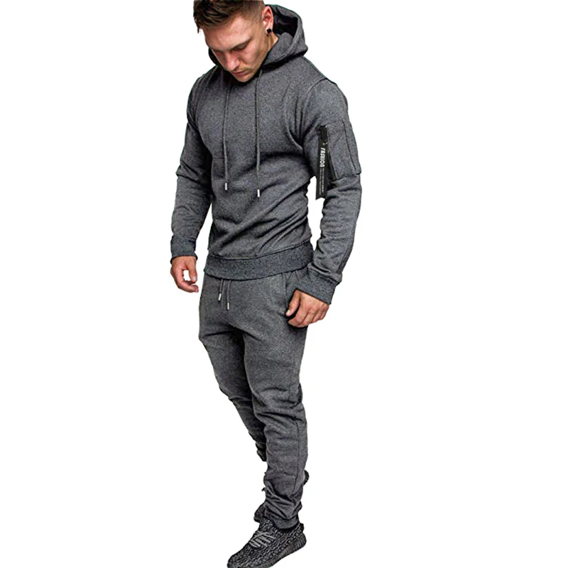 

Autumn And Winter New Men's Hoodie 2-piece Pullover+sweatpants Fashion Casual Camouflage Solid Color Combination Sports Suit Men