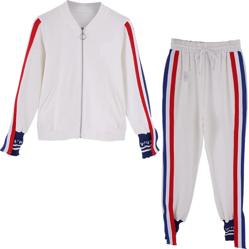 Женский спортивный костюм из двух предметов модельный брючный в полоску куртка
