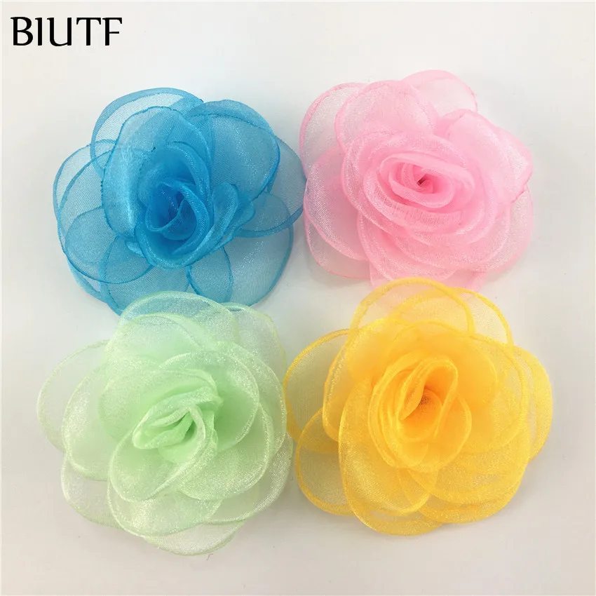 5 шт./лот 6 см цветок из сгоревшей шелковой марлевой ткани с зажимом для волос