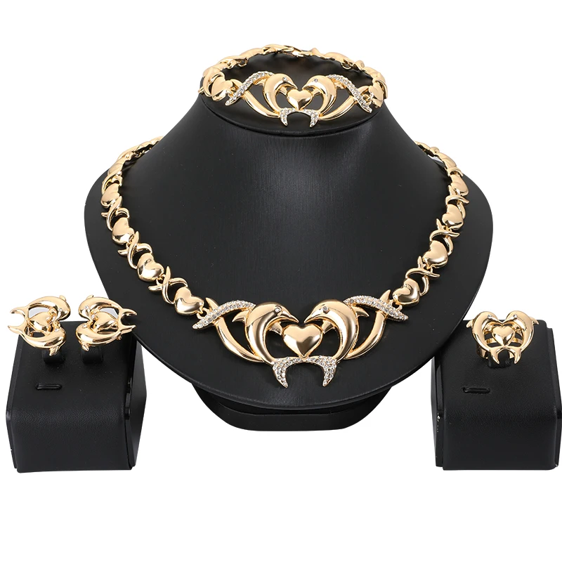 

Nigerian Wedding Jewelry Set Bridal Dubai Gold Color Jewelry Sets African Beads Dolphin Necklace Bracelet Jewelry Set
