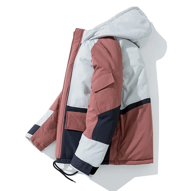 New Men's Cotton-padded Jacket Korean Version of Color-blocking Winter Thick Warmth Hooded Young Couple Tooling Men's Clothing