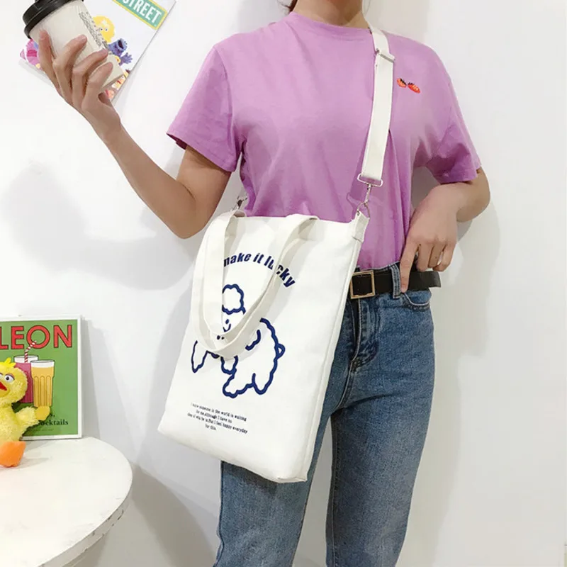 

Холщовая Сумка-тоут для женщин, милая сумочка на плечо с мультяшным принтом, Экологически чистая женская мягкая вместительная сумка для пок...