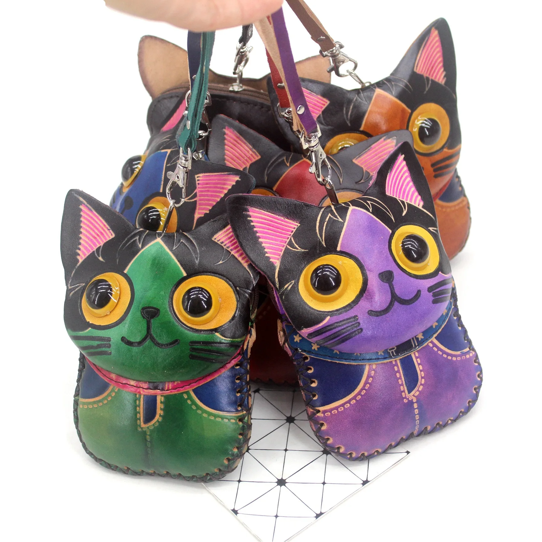 Кошельки из натуральной воловьей кожи с резьбой кошки кошельки для мелочи