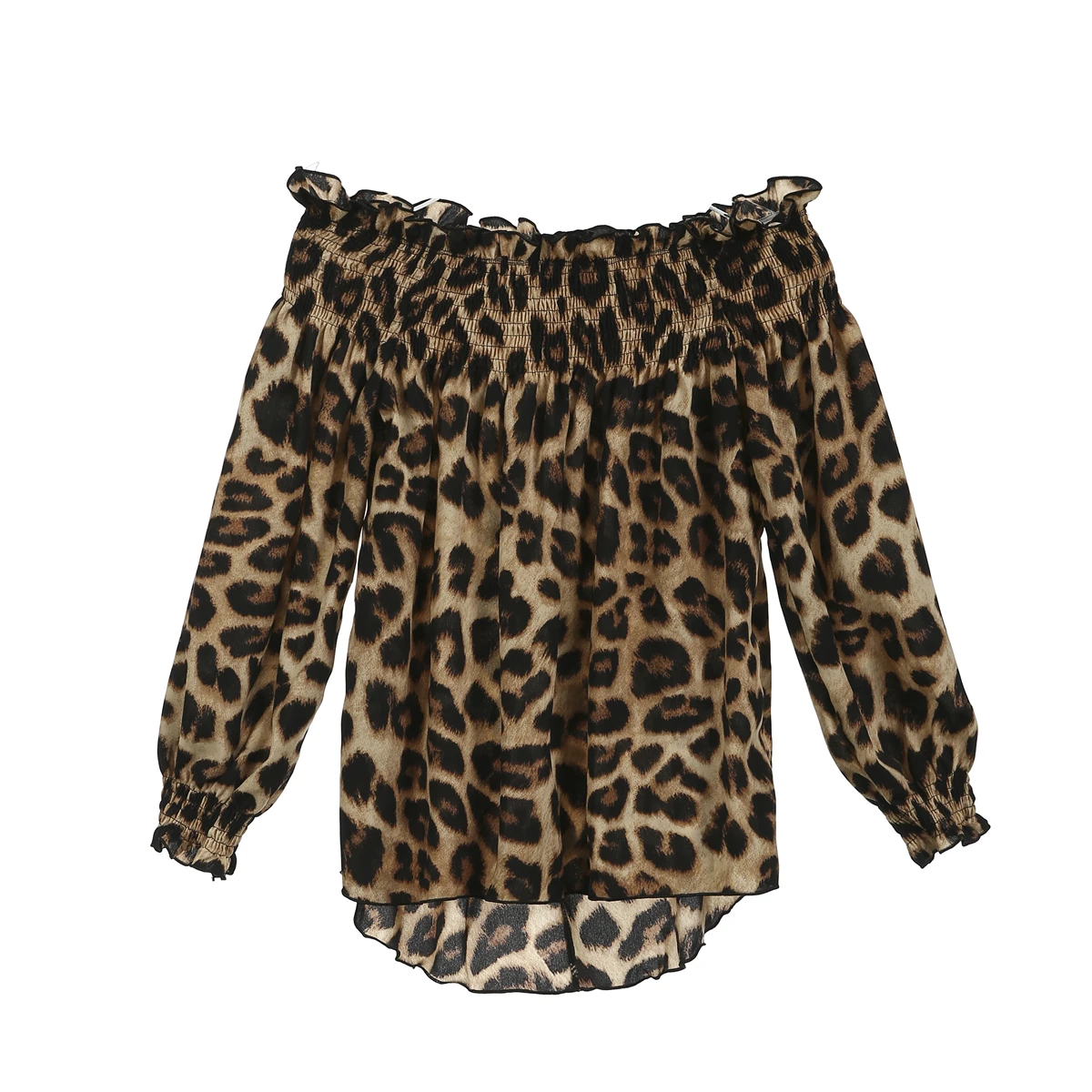 

Women Leopard Shirts Off Shoulder Printing Loose Tops Pullovers Chic Ladies Summer Casual Female T Shirt Clothing