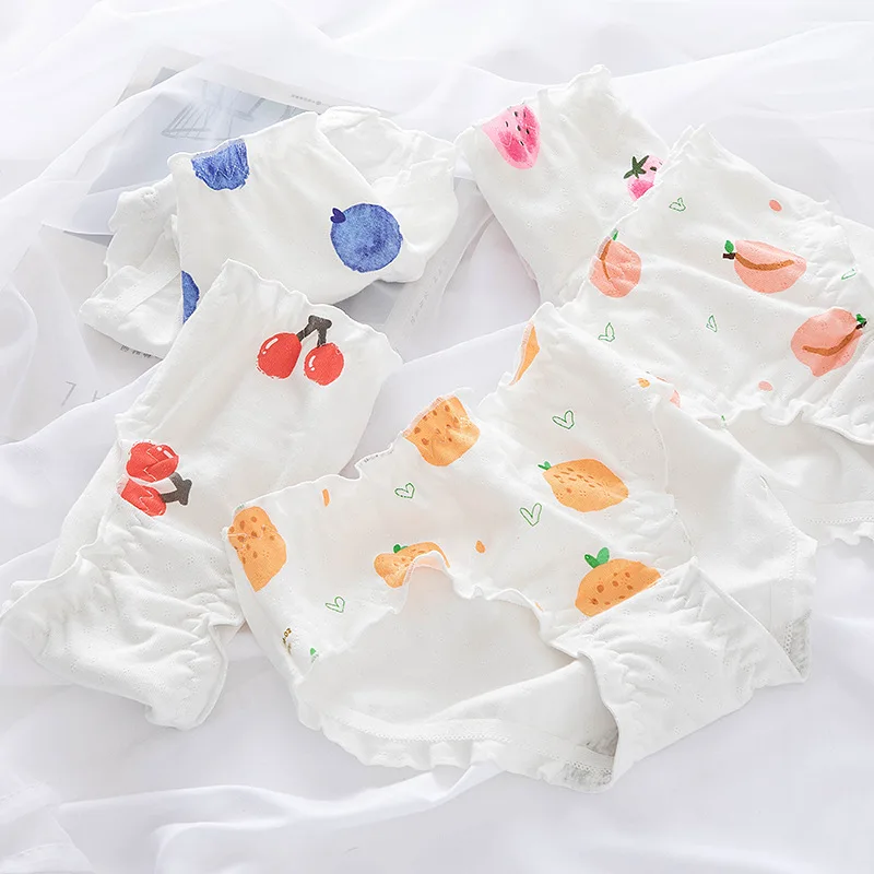 

Girly Cute Panties Fruit Print Fun Panties Cotton Breathable Mesh Waist Bag Hip Cotton Crotch Ladies Panties Fruit Cute Cotton