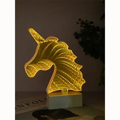 unicorn head Батарея 3D новизны лампы с изображением луны и звезд, бесконечность туннельный светильник для детей светодиодный зеркальная лампа, лампа светильник с милым сердечком домашний декор - Цвет: unicorn head