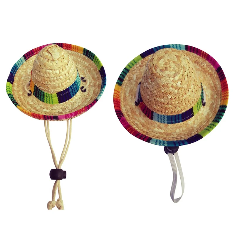 Мини соломенная шляпа для домашних животных Sombrero Cat от солнца пляжные вечерние