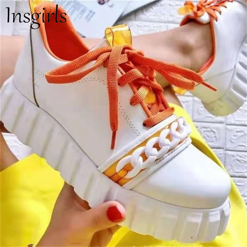 

Women's Trendy Sneakers 2021 All Season Patchwork Ladies Lace Up Comfy Casual Shoes 36-43 Large-Sized Female Chain Sport Flats