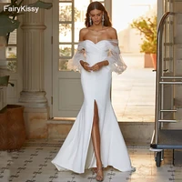 fairykissy elegant lace mermaid long wedding dress 2021 off shoulder sweetheart front slit bride gowns backless marriage dress