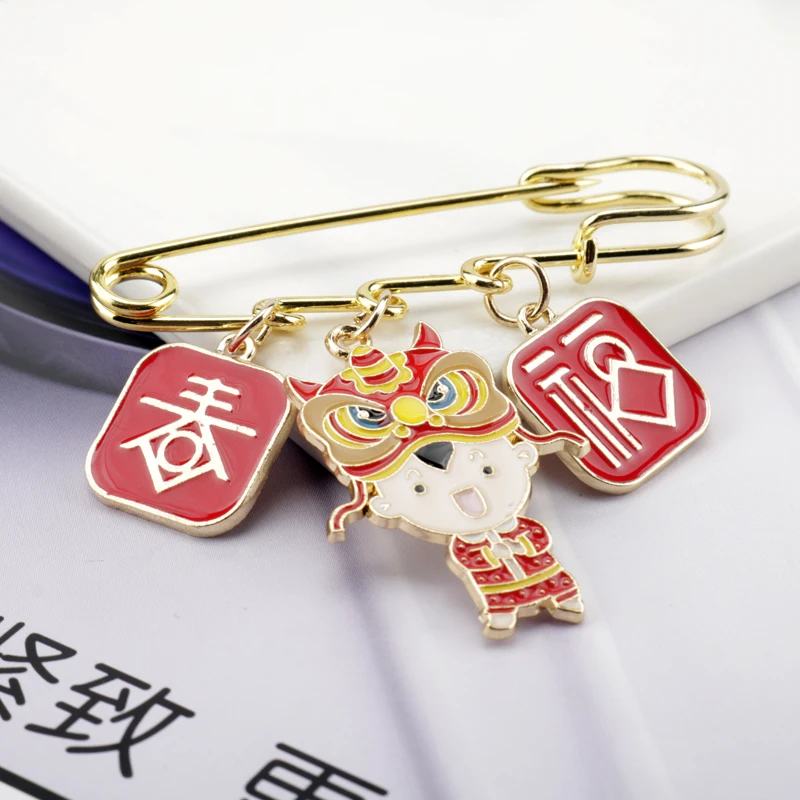 Chinese Style Spring Festival Lion Brooch Lucky Boys/Girls Enamel Lapel Pins New Year Brooches For Kids Christmas Gift |