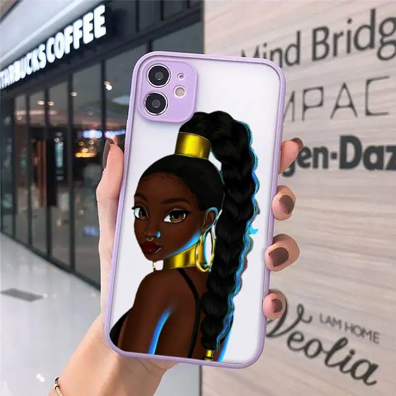 

Dirty braid Black African Art Phone Cases Matte transparent For Purple iPhone 12 Mini 11 Pro XR XS Max 7 8 Plus X Back Cover