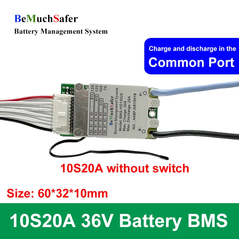 

BeMuchSafer 10S 20A 36V Battery BMS Common Port 21700 18650 3.6V 10S20A for E-Bike E-Scooter Solar System Energy Storage Battery