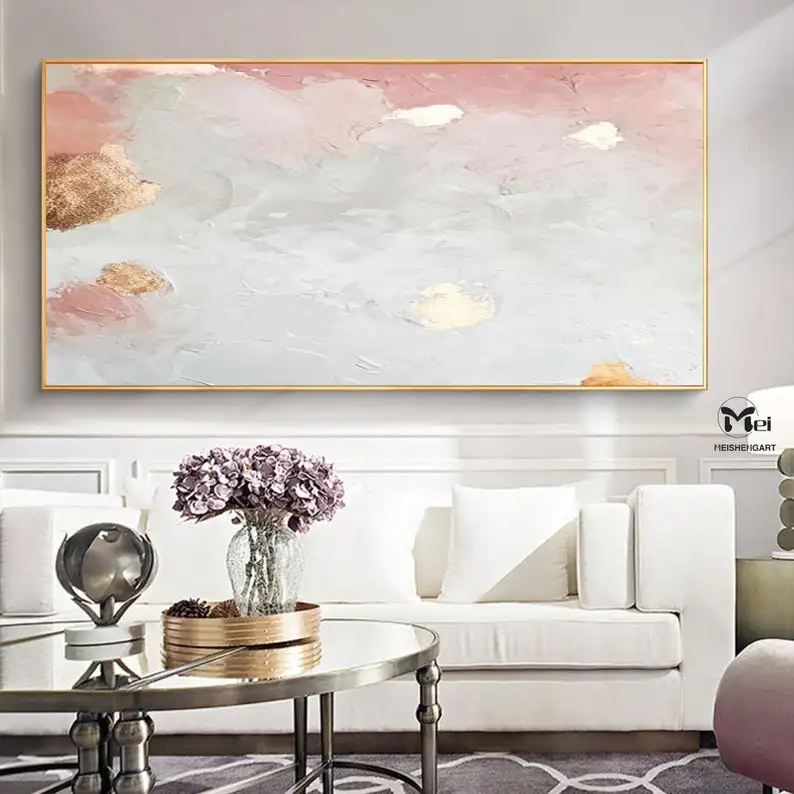 

Large Abstract Painting Blush Pink Wall Art Gold Leaf Art Modern Art Pink Gold Abstract Painting Overszied Wall Art Original Art
