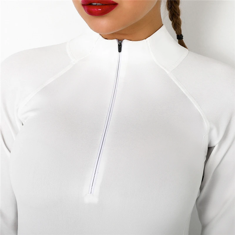 

Long Sleeve Zipper Yoga Shirts Pocket Sport Fitness Yoga Top Gym Sports Wear For Women Push Up Running Clothes With Thumb Holes