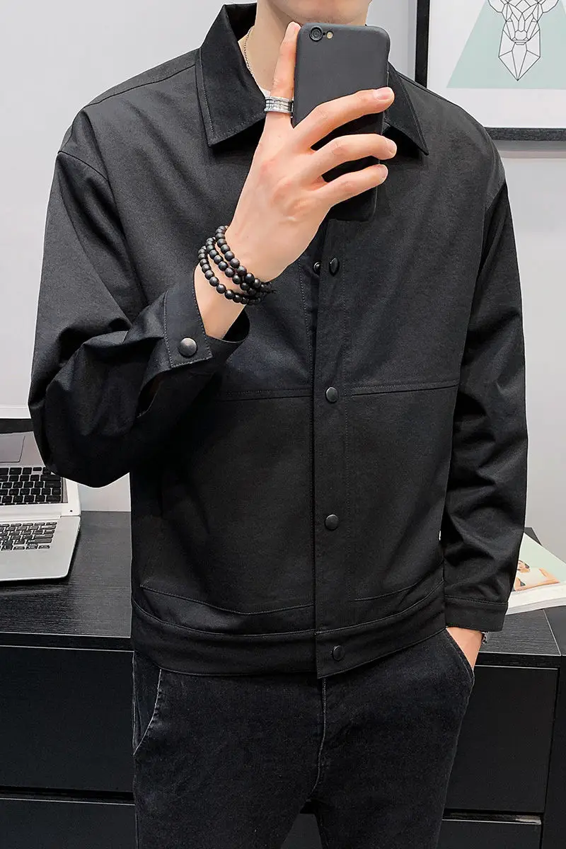 

Spring New Fashion Youth Jacket Black Thin Slim Men's Top Clothes Promotion